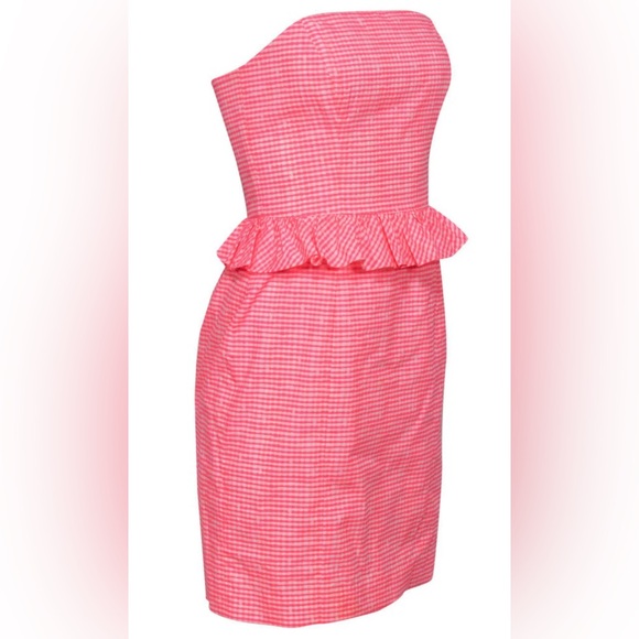 Lily Pulitzer Lowe strapless peplum dress size 6 strapless hot pink like new - Picture 1 of 12